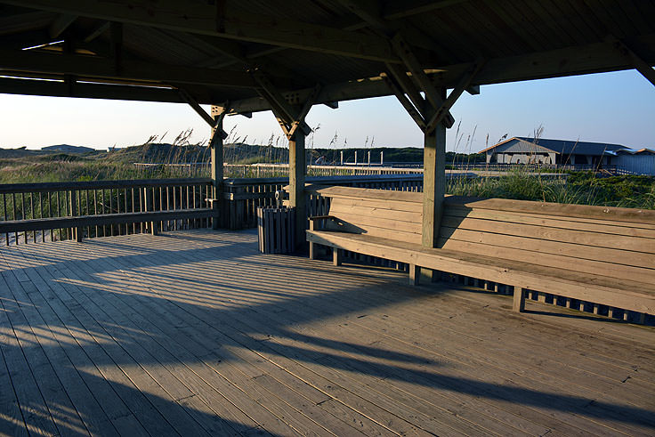 Sheltered benches at Picnic Park, Atlantic Beach, NC